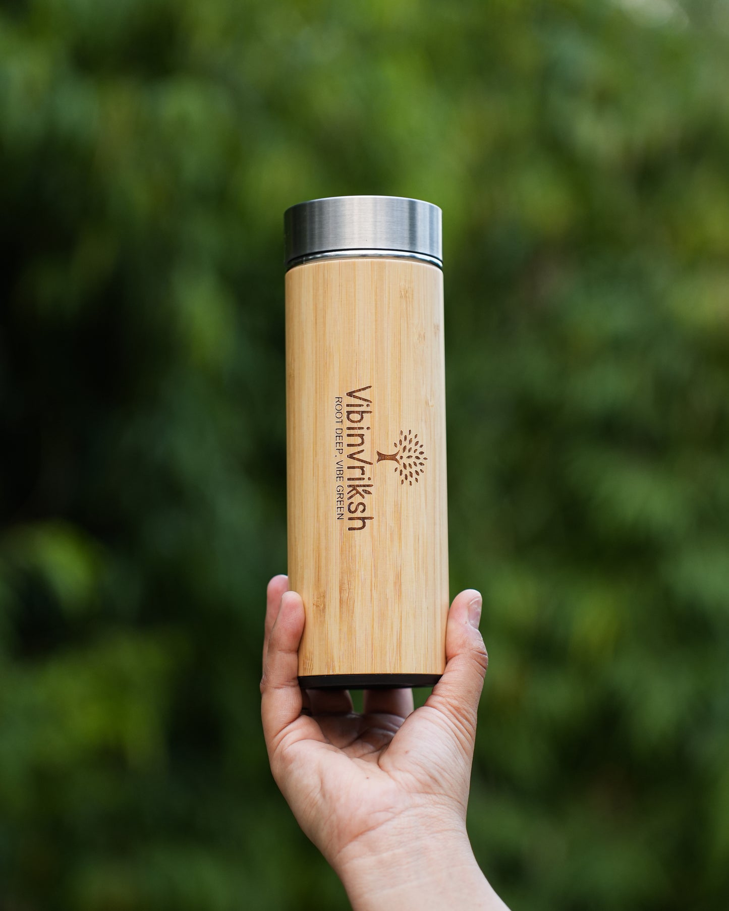 VibinVriksh PureFlow – Bamboo Flask with Strainer