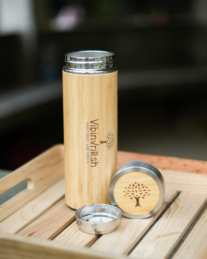 VibinVriksh PureFlow – Bamboo Flask with Strainer
