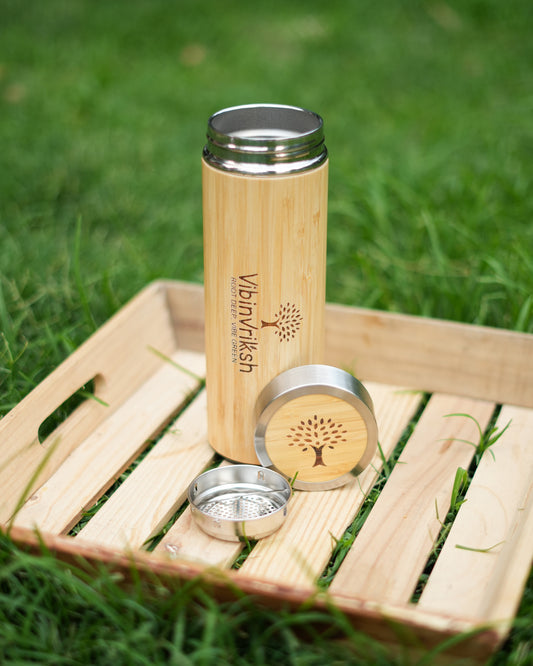 VibinVriksh PureFlow – Bamboo Flask with Strainer
