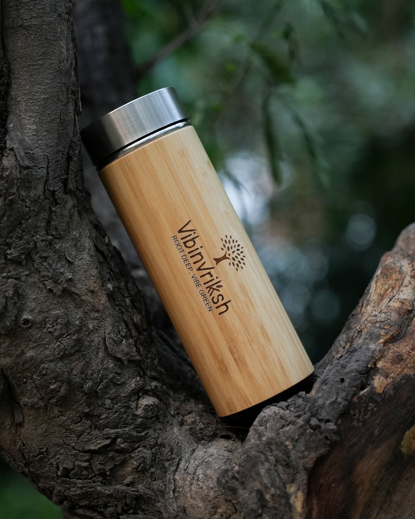 VibinVriksh PureFlow – Bamboo Flask with Strainer