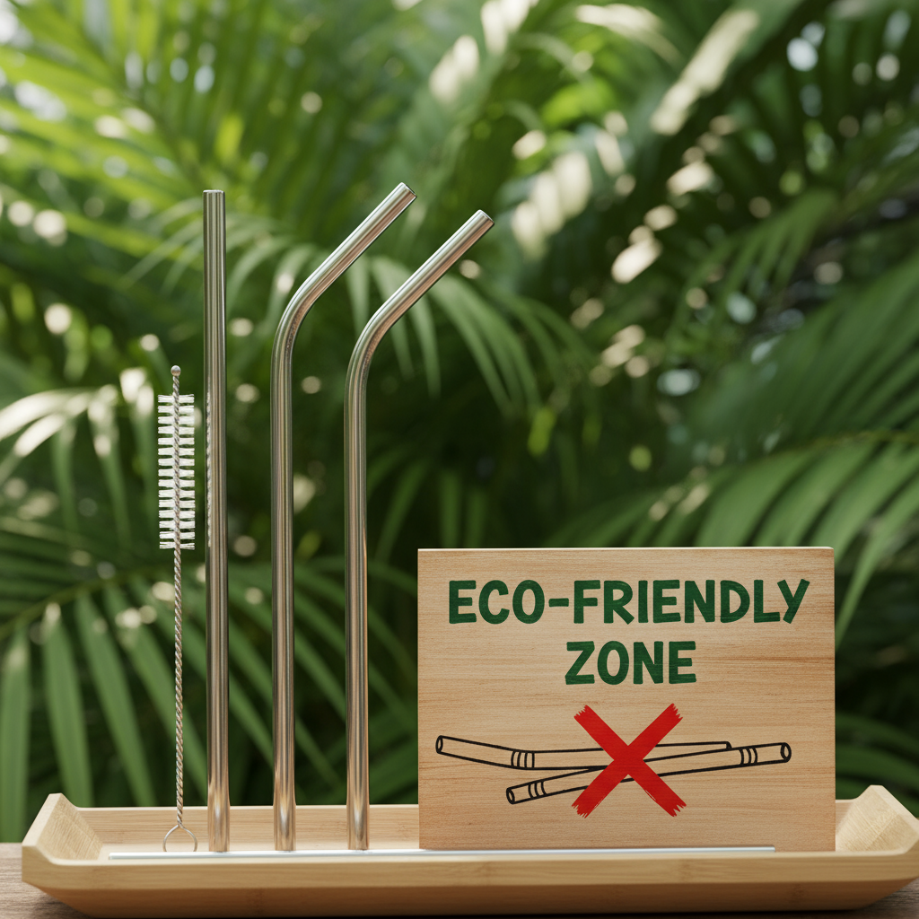 VibinVriksh EcoSip – Stainless Steel Straws Pack of 4 with 1 Straw Cleaner