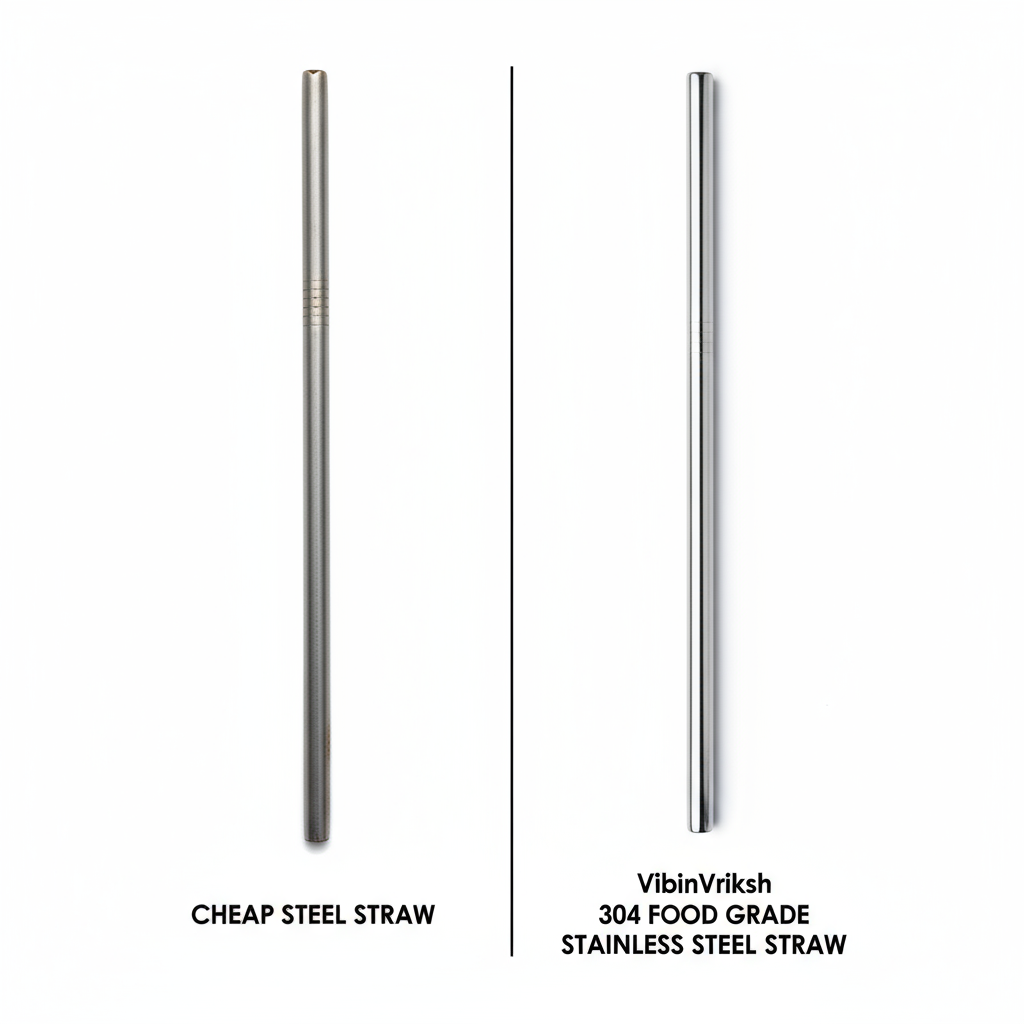 VibinVriksh EcoSip – Stainless Steel Straws Pack of 4 with 1 Straw Cleaner