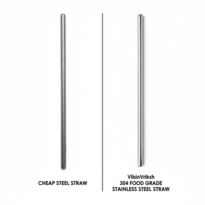 VibinVriksh EcoSip – Stainless Steel Straws Pack of 4 with 1 Straw Cleaner
