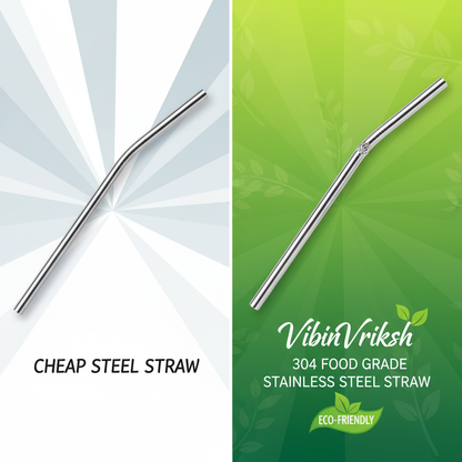 VibinVriksh EcoSip – Stainless Steel Straws Pack of 4 with 1 Straw Cleaner