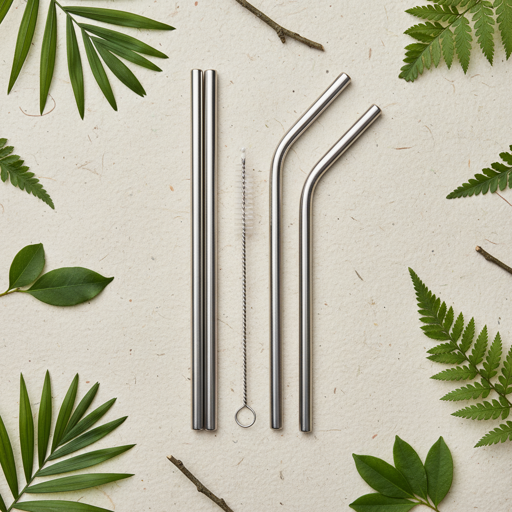 VibinVriksh EcoSip – Stainless Steel Straws Pack of 4 with 1 Straw Cleaner