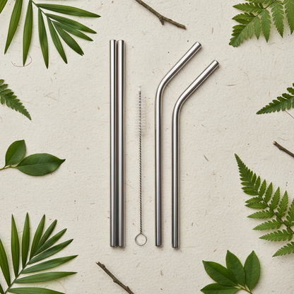 VibinVriksh EcoSip – Stainless Steel Straws Pack of 4 with 1 Straw Cleaner