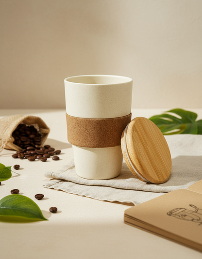 🌿 VibinVriksh Husk Cup with Bamboo Lid & Cork Grip – Eco-Friendly Reusable Travel Mug