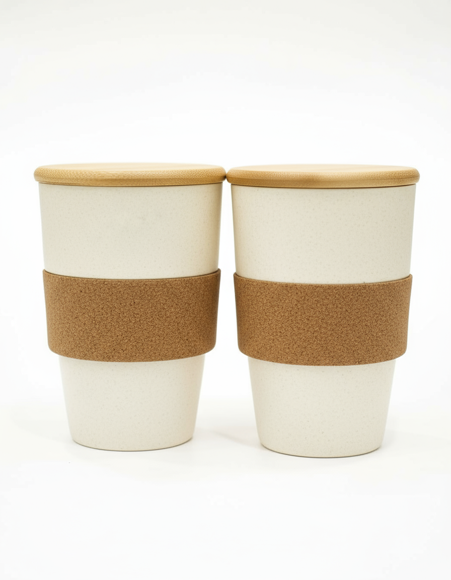 🌿 VibinVriksh Husk Cup with Bamboo Lid & Cork Grip – Eco-Friendly Reusable Travel Mug