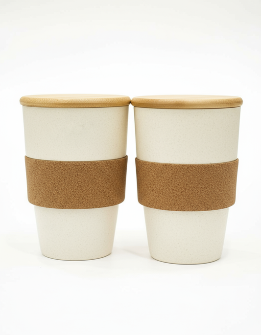 🌿 VibinVriksh Husk Cup with Bamboo Lid & Cork Grip – Eco-Friendly Reusable Travel Mug
